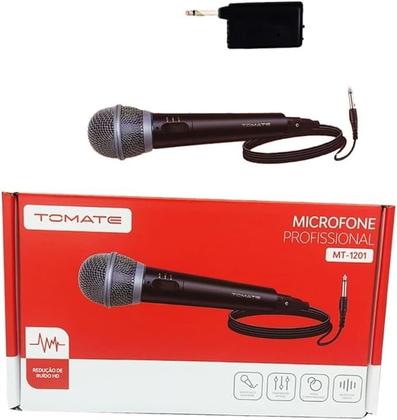 Imagem de Microfone Dinâmico Profissional Sem Fio e Com Fio 2 em 1 Com Receptor Wireless Tomate MT-1201