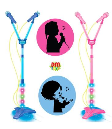 Imagem de Microfone Duplo Infantil Pedestal Rock Show Luz Amplificador