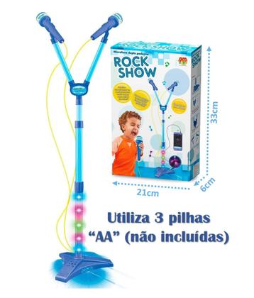 Imagem de Microfone Duplo Infantil Pedestal Rock Show Luz Amplificador