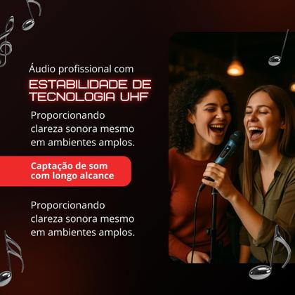 Imagem de Microfone Duplo Profissional Sem Fio Karaoke Bateria Dinâmico Com Espuma