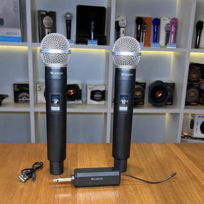 Imagem de Microfone Duplo Sem Fio de Mão Dinâmico Profissional Karaokê LS302 Leson - 2AM002307