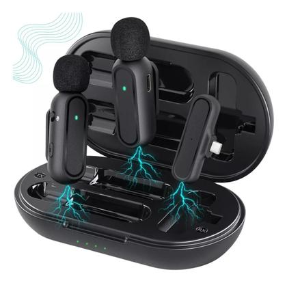 Imagem de Microfone Duplo sem Fio Lapela Bluetooth PC android e iOs