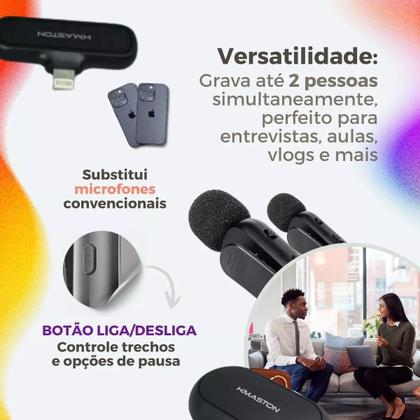 Imagem de Microfone Duplo sem Fio Lapela Bluetooth PC android e iOs