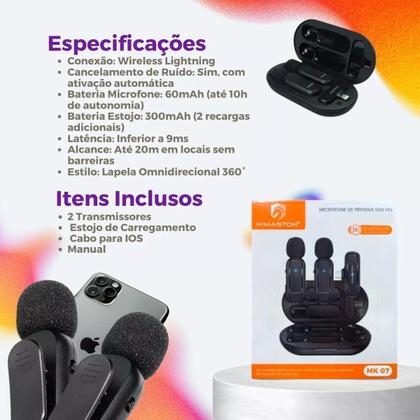 Imagem de Microfone Duplo sem Fio Lapela Bluetooth PC android e iOs