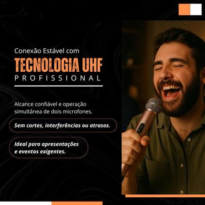 Imagem de Microfone Duplo Sem Fio UHF Profissional, Alta Qualidade, Receptor Com Display LED, Som Nítido, Baterias Recarregáveis, Ideal Para Eventos, Palestras