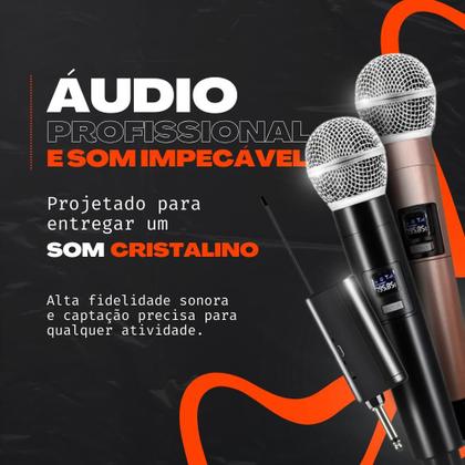 Imagem de Microfone Duplo Sem Fio UHF Profissional, Alta Qualidade, Receptor Com Display LED, Som Nítido, Baterias Recarregáveis, Ideal Para Eventos, Palestras 