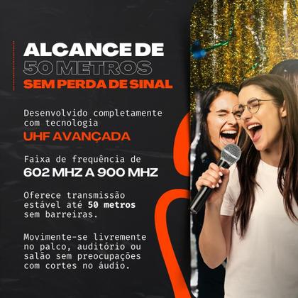 Imagem de Microfone Duplo Sem Fio UHF Profissional, Alta Qualidade, Receptor Com Display LED, Som Nítido, Baterias Recarregáveis, Ideal Para Eventos, Palestras 