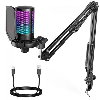 Imagem de Microfone Gamer Fifine Ampligame A6T, RGB, USB, Black, Com Braço Articulado