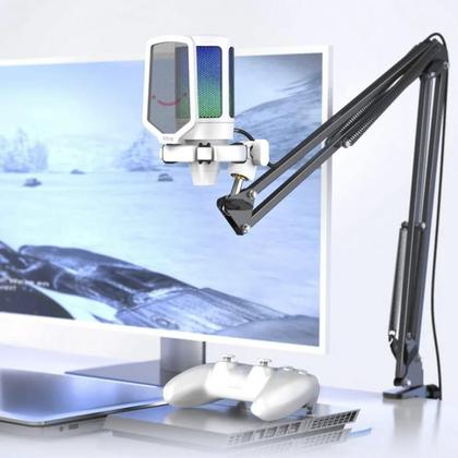 Imagem de Microfone Gamer Fifine Ampligame A6T, RGB, USB, White, Com Braço Articulado