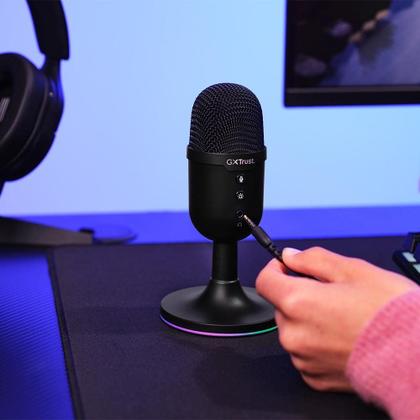 Imagem de Microfone Gamer GXTrust 234 Yunix, RGB, Compacto, Filtro Pop Integrado, Botão de Mudo, USB, Preto - 25372