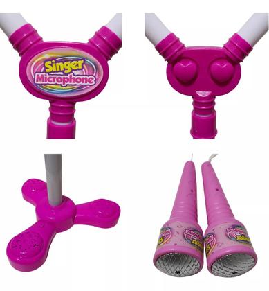 Imagem de Microfone Infantil Duplo Musical Karaokê Rosa Brinquedo