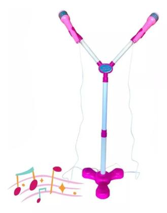 Imagem de Microfone Infantil Duplo Musical Karaokê Rosa Brinquedo