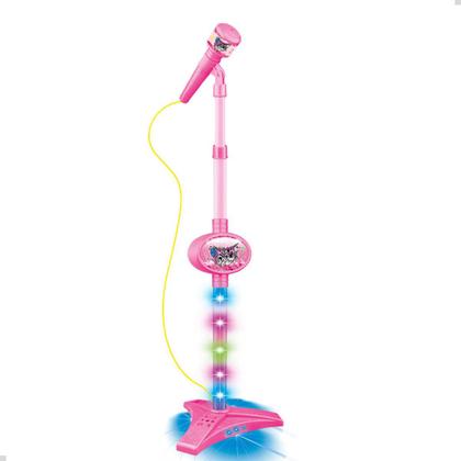 Imagem de Microfone Infantil Karaoke Brinquedo Menina Com Som Luz Pedestal Conecta Celular Cabo P2 Sai Voz Som