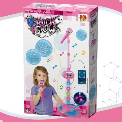 Imagem de Microfone Infantil Karaoke Brinquedo Menina Com Som Luz Pedestal Conecta Celular Cabo P2 Sai Voz Som