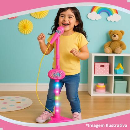 Imagem de Microfone Infantil Karaoke Brinquedo Menina Com Som Luz Pedestal Conecta Celular Cabo P2 Sai Voz Som