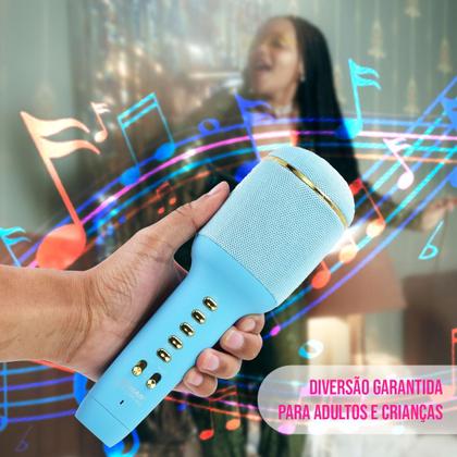 Imagem de Microfone Karaokê Bluetooth C/ Caixa de Som Sem Fio Portátil Recarregável P/ Celular Computador Tablet Efeito de Voz