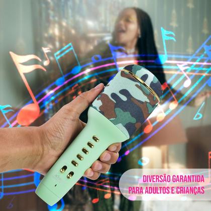 Imagem de Microfone Karaokê Bluetooth C/ Caixa de Som Sem Fio Portátil Recarregável P/ Celular Computador Tablet Efeito de Voz