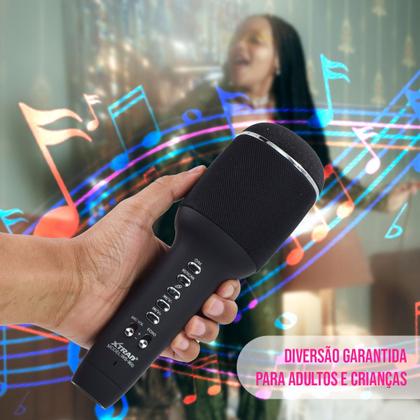 Imagem de Microfone Karaokê Bluetooth C/ Caixa de Som Sem Fio Portátil Recarregável P/ Celular Computador Tablet Efeito de Voz