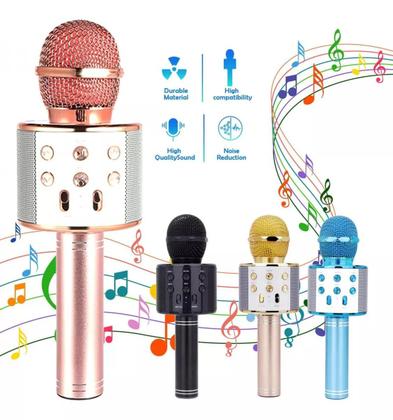 Imagem de Microfone Karaoke Led Bluetooth WS-858 Grava Muda Voz
