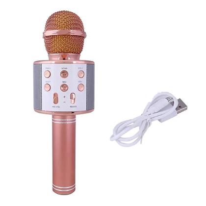Imagem de Microfone karaoke portatil cantar festas reunioes brincadeira caixa de som bluetooth portatil sem fio rose gold