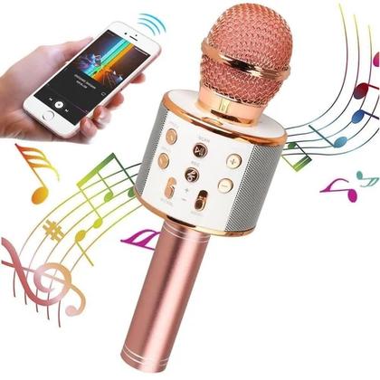 Imagem de Microfone karaoke portatil cantar festas reunioes brincadeira caixa de som bluetooth portatil sem fio rose gold