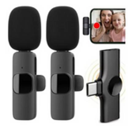 Imagem de Microfone lapela Duplo Profissional Anti Ruído Tipo C  Gravação de Video Sem Fio