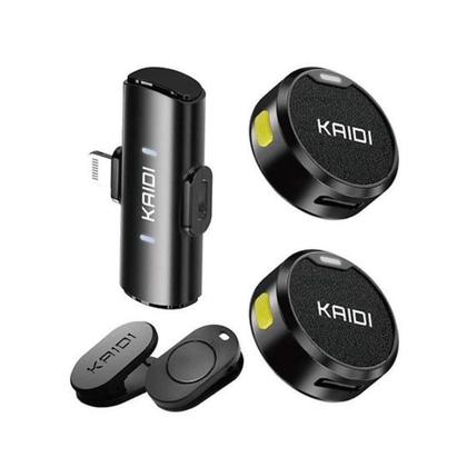 Imagem de Microfone Lapela Duplo Redondo Imã Sem Fio Anti Ruído Kaidi KMF4-C Wireless Tipo C USB-C Preto