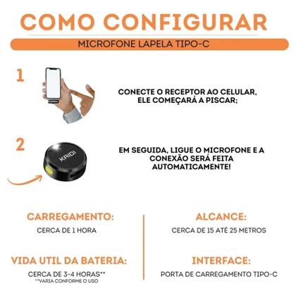 Imagem de Microfone Lapela Redondo Imã Sem Fio Preto Duplo Anti Ruído