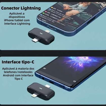 Imagem de Microfone Lapela Sem Fio 2 em 1 Magnético AGOLD MCF-38 Type-C e Lightning Preto