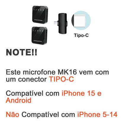 Imagem de Microfone Lapela Sem Fio Duplo Profissional Android Tipo C Premium
