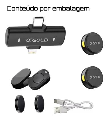 Imagem de Microfone Lapela Sem Fio Magnético 2 em 1 Type-C e Lightning Compatível iOS e Android
