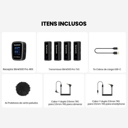 Imagem de Microfone Lapela Sem Fio Quadrúplo Para Câmeras, Computador E Smartphones - Saramonic Blink500 Pro B8