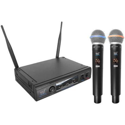 Imagem de Microfone Profissional Duplo de Mão Sem Fio 900-UHF - TSI