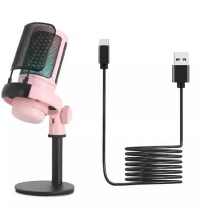 Imagem de Microfone Profissional Gamer Led Rgb Alta Sensibilidade Usb Rosa