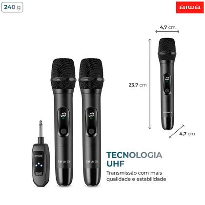 Imagem de Microfone Sem Fio Aiwa Preto Wireless C/2 Mic Bivolt