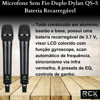 Imagem de Microfone Sem Fio Duplo Dylan QS-5 Bateria Recarregável
