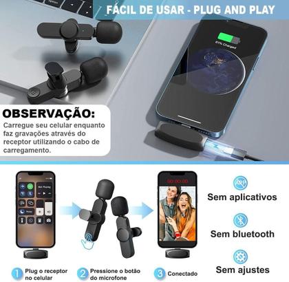 Imagem de Microfone Sem Fio Duplo Lapela Android iPhone 15/16 Profissional Cor Tipo C ( Android )
