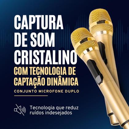 Imagem de  Microfone Sem Fio Duplo Profissional M87 UHF Alta Qualidade de Som Dinâmico Ideal para Karaokê, Igreja, Shows, Palestra, Certificado Anatel