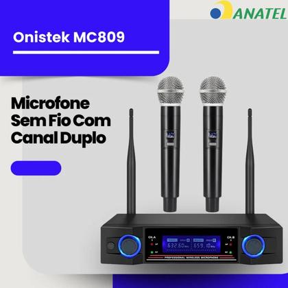 Imagem de Microfone Sem Fio Duplo Uhf Hi Fi Dinamico Display Digital Preto alcance 100 metros