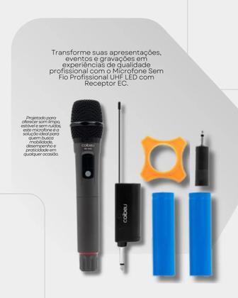Imagem de Microfone Sem Fio Profissional Uhf Led Com Receptor Ec
