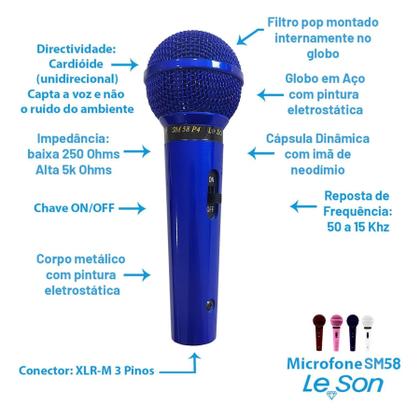 Imagem de Microfone Sm58 P4 Lc Azul Cardióide Unidirecional Leson