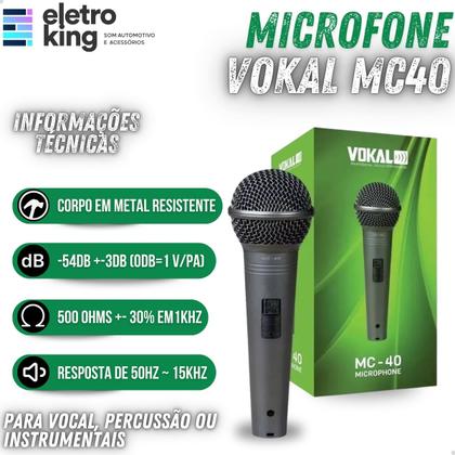 Imagem de Microfone Vocal Vokal MC40 500 Ohms Metal AntiPuff Ideal para Shows Igrejas e Estúdio