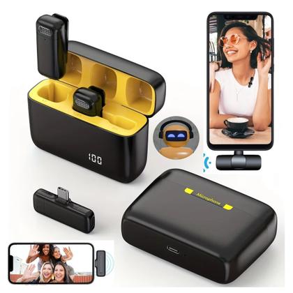 Imagem de Microfone Wireless 2.4 Ghz Bluetooth Lapela Duplo Para Tipo-C  15,16 e Androide