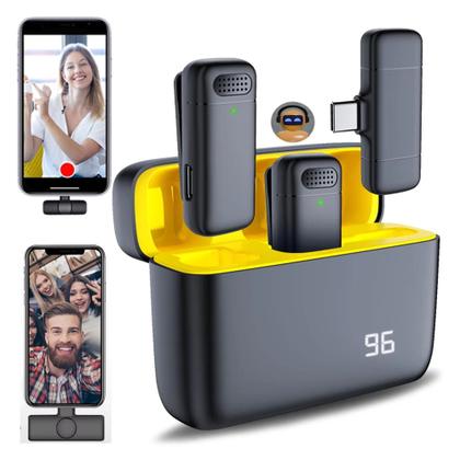 Imagem de Microfone Wireless 2.4 Ghz Bluetooth Lapela Duplo Para Tipo-C  15,16 e Androide