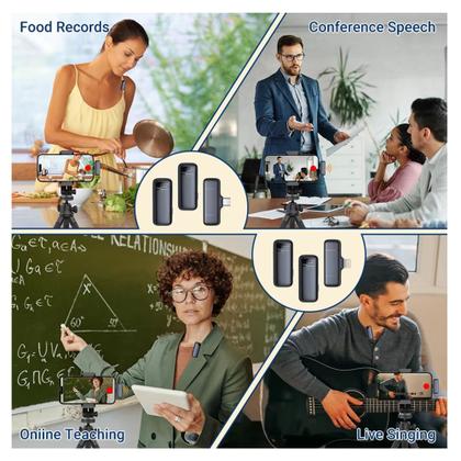 Imagem de Microfone Wireless 2.4 Ghz Bluetooth Lapela Duplo Para Tipo-C  15,16 e Androide