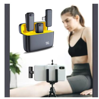 Imagem de Microfone Wireless 2.4 Ghz Bluetooth Lapela Duplo Para Tipo-C  15,16 e Androide