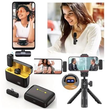 Imagem de Microfone Wireless 2.4 Ghz Bluetooth Lapela Duplo Para Tipo-C  15,16 e Androide