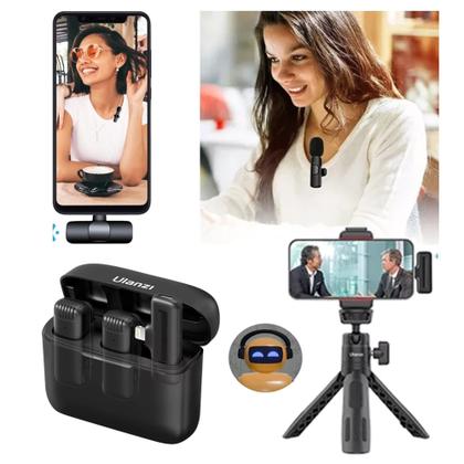 Imagem de Microfone Wireless 2.4 Ghz Bluetooth Lapela Duplo Para Tipo-C  15,16 e Androide