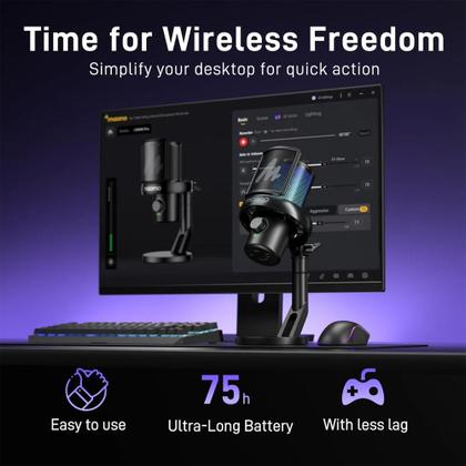 Imagem de Microfone Wireless Gamer Maono DM40 PRO S Com AI Condensador RGB Braço Articulado Preto