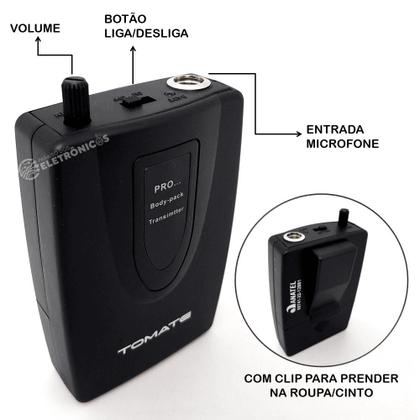 Imagem de Microfone Wireless Lapela e Headset Profissional, Receptor, Transmissor e 30m Alcance MT2201